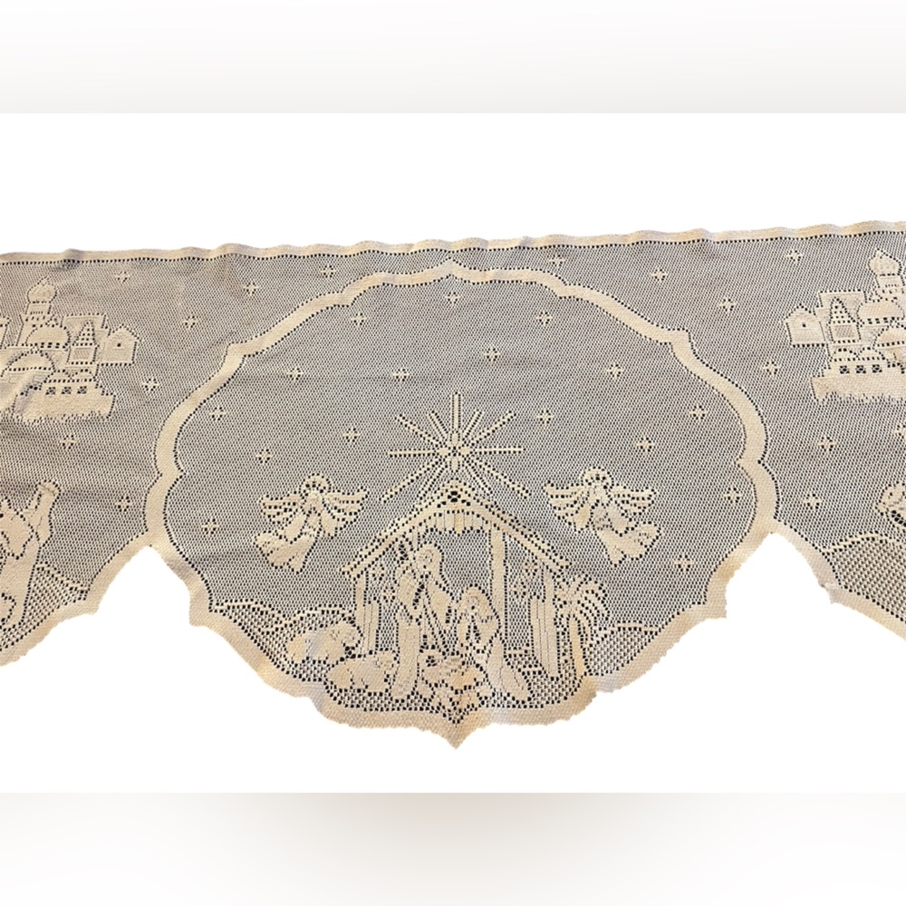 🌟 Bethlehem, Nativity scene. Beautiful lace mantle, window, or table runner.